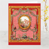 華やかな18世紀バロック様式のプリントハッピーファミリー カード (黄色い花)