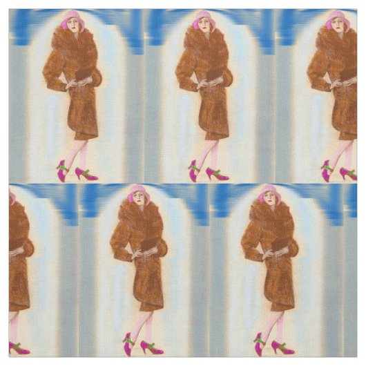 華やかな1920年代の毛皮のコートを着た女性 ファブリック (見本)