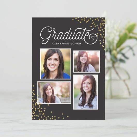 華やかな4枚写真のコラージュ卒業 招待状 (スタンド正面)