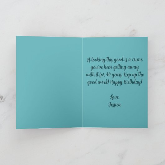 華やかな40歳の誕生日ユーモア誕生日挨拶 カード (内部)