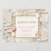 華やかな40番目のパーティー金ゴールド紙吹雪フルートバルーン 招待状 (正面/裏面)