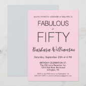 華やかな50歳の誕生日パーティー バラピンクの「Fifty and Fabulous」 招待状 (正面/裏面)
