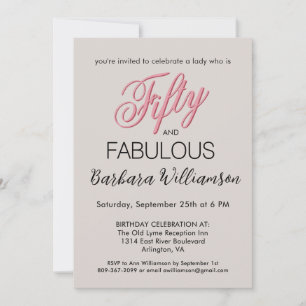 華やかな50歳の誕生日パーティー バラピンクの「Fifty & Fabulous」 招待状