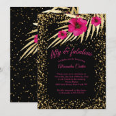 華やかな50歳 ピンク ブラック ゴールド スパークル 誕生日 招待状 (正面/裏面)