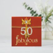 華やかな50 ダイヤモンド ゴールド 深紅の誕生日パーティー 招待状 (スタンド正面)