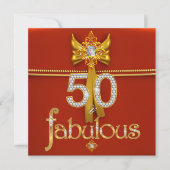 華やかな50 ダイヤモンド ゴールド 深紅の誕生日パーティー 招待状 (正面)