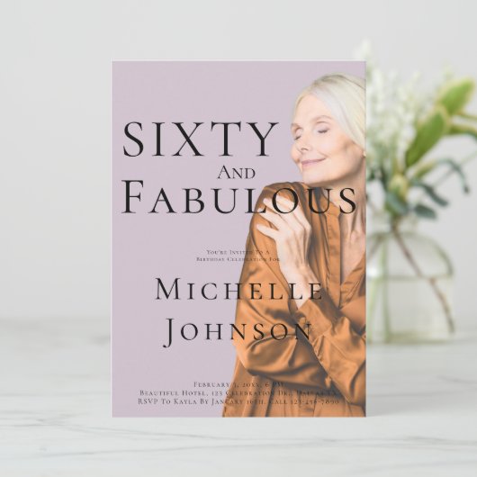 華やかな60歳の誕生日パーティー Sixty and Fabulous Photo 招待状 (スタンド正面)