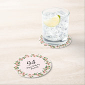 華やかな94歳の誕生日 ピンクの淡い花 ラウンドペーパーコースター (インサイチュ)