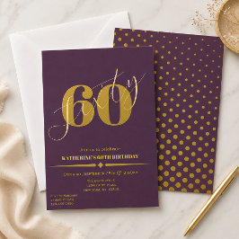 華やかな Plum & Gold の60歳の誕生日招待状