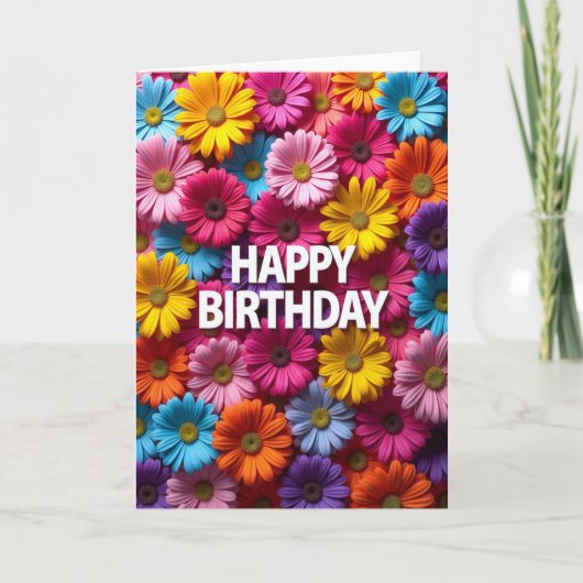 華やかに咲く花々の誕生日カード カード (正面)