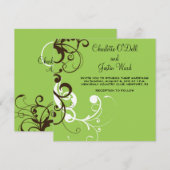 華やかに緑色結婚の 招待状 (正面/裏面)