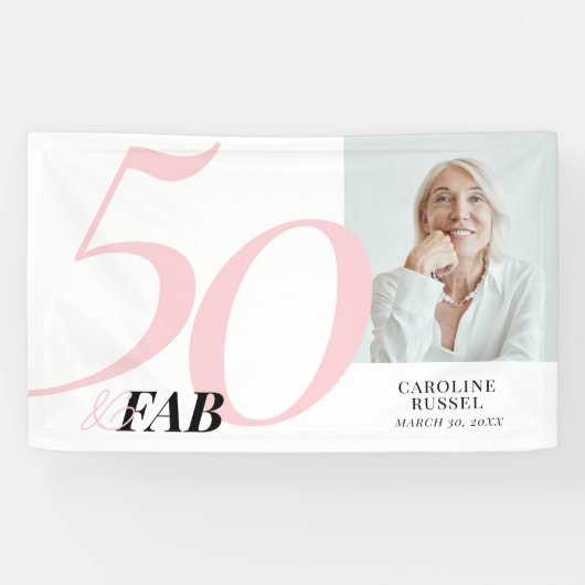 華やかピンクの50歳の誕生日お祝い 横断幕 (横)