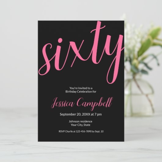 華やかピンクの60歳の誕生日おめでとう 招待状 (スタンド正面)
