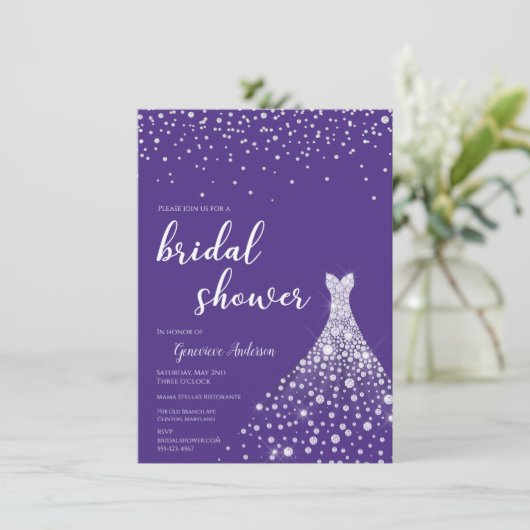 華やか王室のな紫のブライダルシャワー招待 招待状 (スタンド正面)