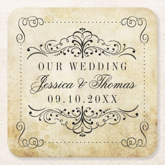 華やか華美なヴィンテージウェディングコレクション スクエアペーパーコースター (正面)