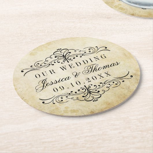華やか華美なヴィンテージウェディングコレクション ラウンドペーパーコースター (アングル)