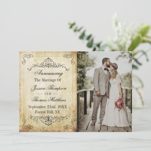 華やか華美なヴィンテージ結婚式の写真結婚 案内状 (スタンド正面)