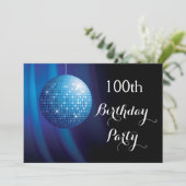 華やか100歳の誕生日ブルーパーティーディスコボール 招待状 (スタンド正面)