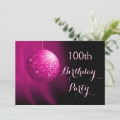 華やか100歳の誕生日ホットピンクパーティーディスコボール 招待状 (スタンド正面)