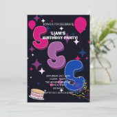 華やか5歳の誕生日 | ピンク ブルー コンフェティ 招待状 (スタンド正面)