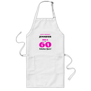 華やか60歳の誕生日おめでとう ホットピンク ロングエプロン