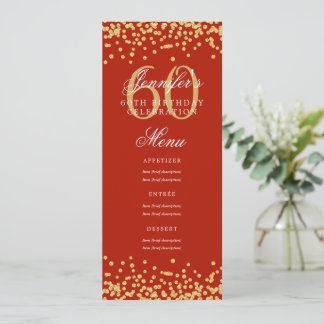 華やか60歳の誕生日メニュー ゴールド レッド コンフェティ 招待状