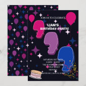 華やか 7歳の誕生日 | ピンク ブルー コンフェティ 招待状 (正面/裏面)