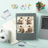 "華やぎ咲き誇る" 和風の着物姿の猫のイラスト シール (iPadカバー)