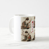 "華やぎ満開" 和風の着物猫アート コーヒーマグカップ (正面左)