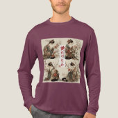 「華やぎ満開」日本の着物姿の猫アート トライブレンドＴシャツ (正面)