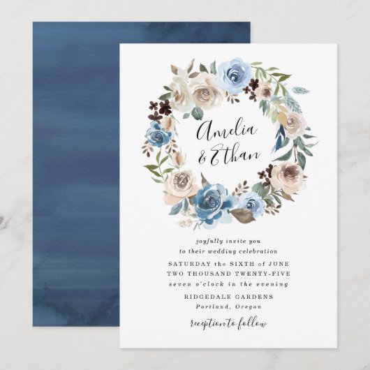 華やぐ美しさ | 花柄の結婚式招待状 招待状 (正面/裏面)