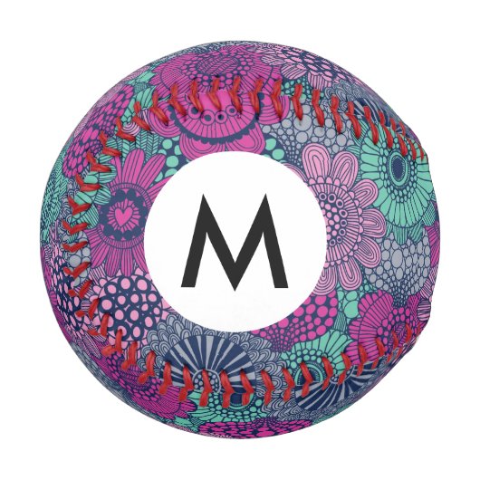 華やスタイリッシュかな花の明るい模様 野球ボール (正面左)