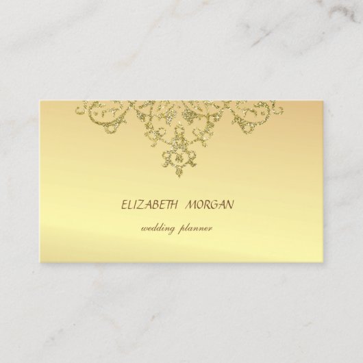 華エレガントやかなシック、フェイク金ゴールド、キラキラのレース 名刺 (正面)