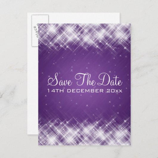 華エレガントやかな火花の紫色の日付を保存 案内ポストカード (正面/裏面)
