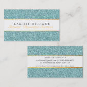 華エレガントやかな金ゴールドフォイルグリッターブルー 名刺 (正面/裏面)