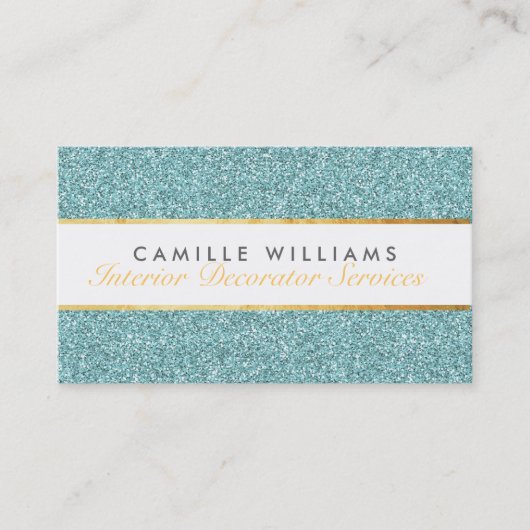 華エレガントやかな金ゴールドフォイルグリッターブルー 名刺 (正面)