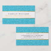 華エレガントやかな金ゴールドフォイルグリッターブルー 名刺 (正面/裏面)