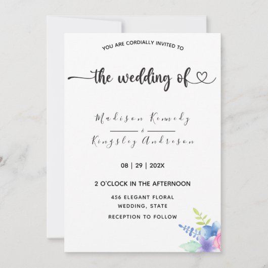 華シンプルやかなエレガントフローラ 招待状 (正面)