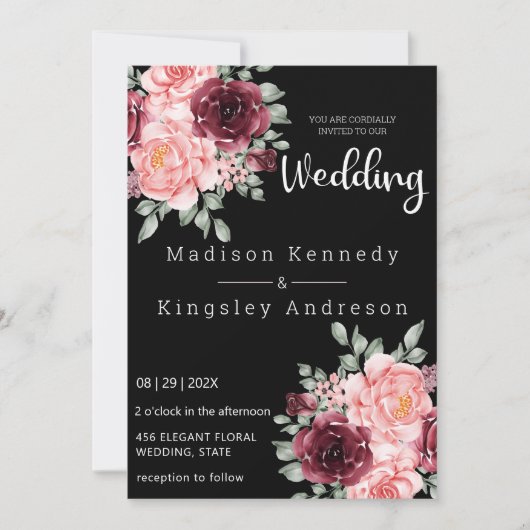 華シンプルやかな豪華なフローラエレガント 招待状 (正面)