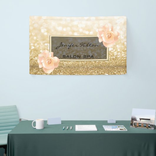 華モダンやかなシックフェイク金ゴールドきらびやかなバラ 横断幕 (トレードショー)