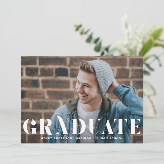 華モダンやかなタイポグラフィ写真卒業 招待状 (スタンド正面)