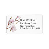 華奢なピンクのマグノリアが新しい住所を咲かせる ラベル (正面)