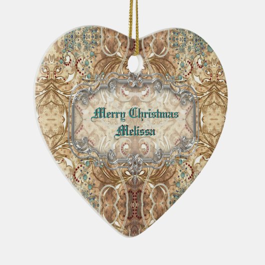 華美でビクトリアンなスタイルのハートのオーナメント セラミックオーナメント (右)