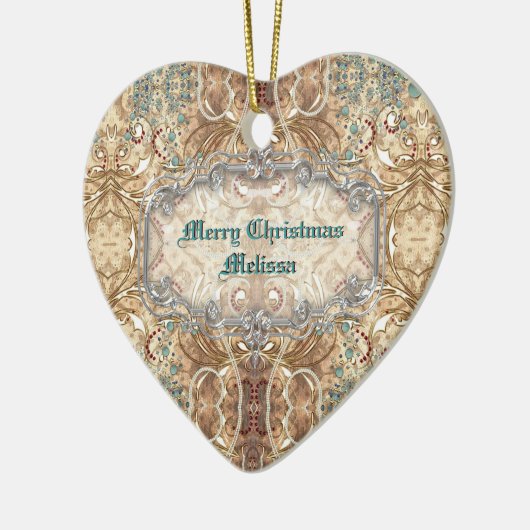 華美でビクトリアンなスタイルのハートのオーナメント セラミックオーナメント (左)