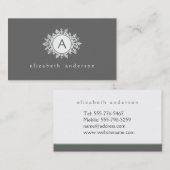 華美で白いセージグリーンの雪片のモノグラムの灰色 名刺 (正面/裏面)