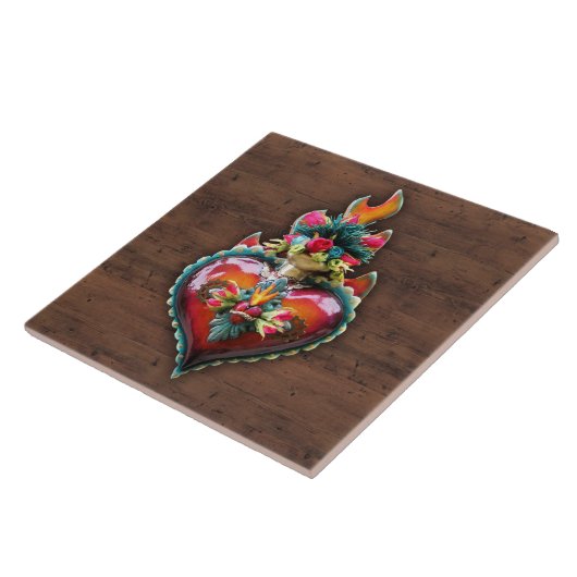 華美で神聖で燃えるようなハートの壁のプラク タイル (側面)