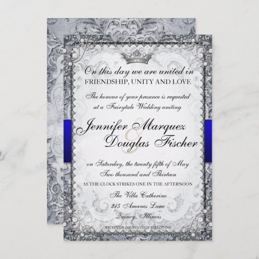 華美なおとぎ話の物語の本の結婚式招待状の灰色 招待状 (正面/裏面)