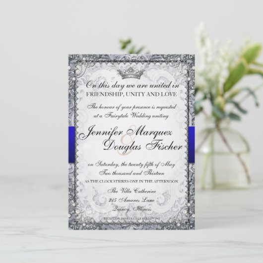 華美なおとぎ話の物語の本の結婚式招待状の灰色 招待状 (スタンド正面)