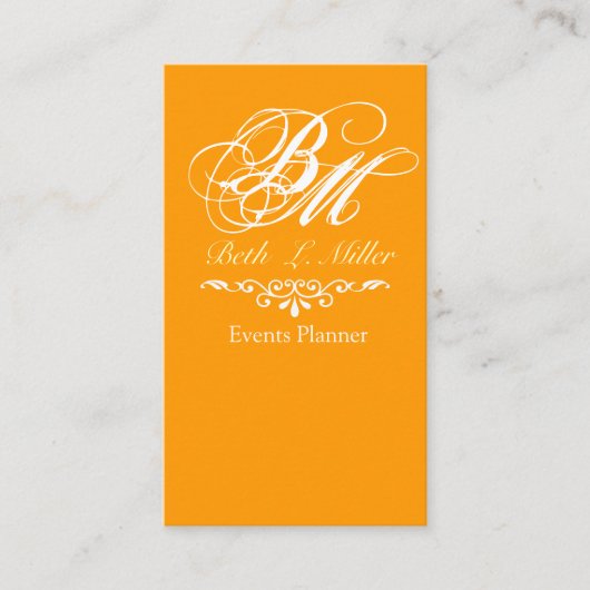華美なバロック式の贅沢なタイプ モノグラムのオレンジ 名刺 (正面)