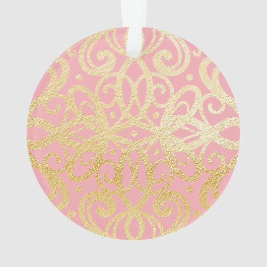 華美なピンク及び金ゴールドの頂上|のベビーの初めてのクリスマス オーナメント (裏面)